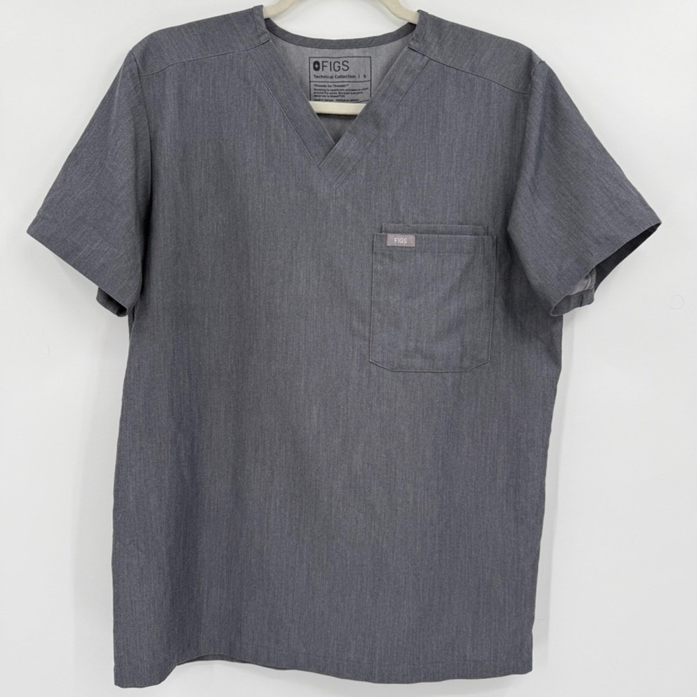 FIGS Scrub Top Mens Small Gray Technical Collection V-Neck Chest Pocket‎ FM1500